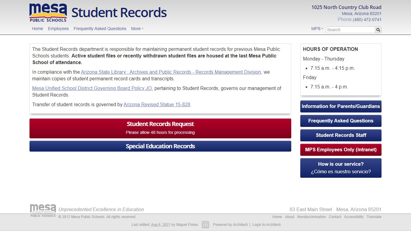 Student Records - Mesa Public Schools - Mesa, Arizona